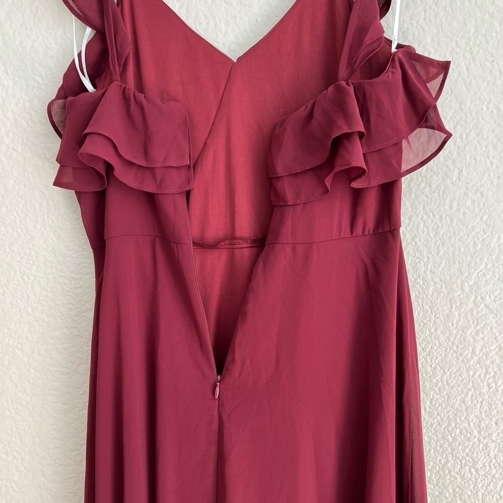 NWOT Lulus Adoring Glances Burgundy Ruffled Maxi Dress - Picture 7 of 10